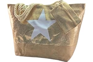 Ropo22 Bolsa Playa Grande Impermeable. Bolsa de Playa con Forro Antiarena de Lona con Cremallera y Neceser Exterior. Bolso Playa y Piscina con Asas de Cuerda. Bolso Grande Mujer, Gimnasio, Picnic