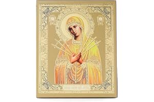 NKlaus 11365 Mother of God Seven Arrows Wooden Icon 10 x 12 cm Christian Orthodox