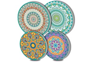Walarky Mandala Metal Round Hob Covers 4-Piece Stove Plate Cooker Hob Covers for Electric Cookers Top Burner Gas Range Oven Protector Kitchen Tools Accessories Modern Cooktop Decorative Kitchen Decor