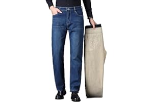 ziilay Thickened Lamb Fleece Thermal Jeans Men's Thermal Trousers Snow Trousers Teddy Fleece Lined Winter Trousers Stretch