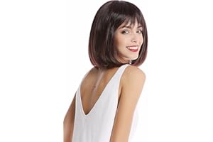 WIG ME UP - YZF-4366-2/33 Perruque dame carré court mi-long longueur d'épaules frange lisse acajou brun