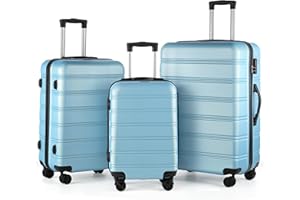 TANTOMI Kofferset 3 Teilig Hartschale aus ABS– Kofferset 20/24/28 Zoll, Reisekoffer mit 4 Drehbaren Rollen und 3 Stelige-Zahlenschloss (Gepäck-Sets–M-L-XL, Pastellblau)