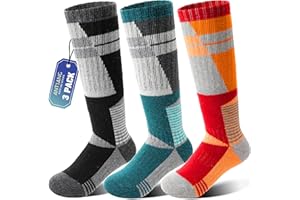 ANTSANG Calze Termiche Bambini Lana Merino per Sci Ragazzi Ragazze Inverno Calde Spesse Alte al Ginocchio per Sciare Snowboard 3 Paia