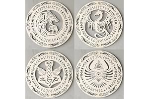 WALARKY 4 Stück Mythologie Tierkunst 30,5 cm Wikinger Dekor Keltisches Kreuz Dreifaltigkeitsknoten Wandkunst Nordische Heilige Kreatur Thors Hammer Wolf Fenrir Drache Baum des Lebens Symbol Kolibri Wikinger