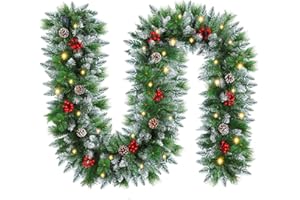 SHAVINGFUN Weihnachtsgirlande,2.7M/9Ft Weihnachtsgirlande Vorbeleuchteter Künstlicher weihnachtsgirlande mit 30 LED für Treppen Kamin Haustür weihnachtsdeko Girlande batteriebetrieben