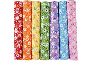 EXGOING 7pcs Fat Quarters Fabric Bundles - 20"x20" Precut Easter & Spring Quilting Cotton for Sewing, Patchwork, DIY Crafts & Home Décor - Soft, Durable & Multi-Colour Material (Colorful)