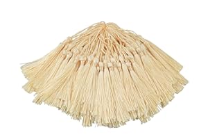 MAKHRY 100pcs 13cm/5 Inch Silky Floss bookmark Tassels with 2-Inch Cord Loop and Small Chinese Knot for Jewelry Making, Souvenir, Bookmarks, DIY Craft Accessory (Cream)