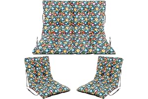 Superkissen24. Large Garden Bench & Sunlounger Seat Cushions - 120x50 cm and 120x60 cm back + 2x 48x96 cm - Covers for Garden Swing and Sunbed - Outdoor & Indoor Long Bench Pillow - Waterproof - Folk