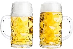 Van Well boccale di birra, Set da 2, 1 litro, con tacchetta, boccale grande con manico, resistente al lavaggio in lavastoviglie, perfetto per la gastronomia