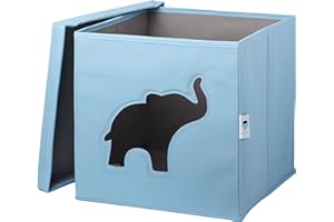 LOVE !T STORE !T LOVE IT STORE IT - Cubo Portaoggetti Con Coperchio - Tessuto Resistente - Pieghevole - Per Camera Dei Bambini - Kallax Contenitori - 30x30x30cm - Blu Con Disegno Di Elefante