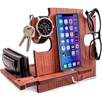 Dock In Legno Per Telefono Con Cassetto | Organizer Da Comodino Portaoggetti, Docking Station Da Scrivania, Regalo Per Uomo