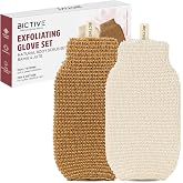 BICTIVE Kit of 2 Natural Fibers Body Exfoliating Gloves for Removing Dead Skin and Glowing Soft Skin Exfoliating Mitt Mane Sh