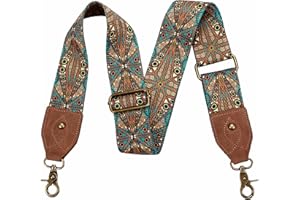 Sangle de Sac à Main, bandoulière de Rechange réglable en Cuir de Vachette de 5,1 cm, Broderie Jacquard rétro Multi-Motifs