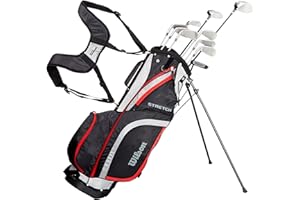 Wilson Ensemble Complet pour Débutant, 10 Clubs de Golf avec Sac Trépied, pour Homme, Stretch XL, Noir/Gris/Rouge
