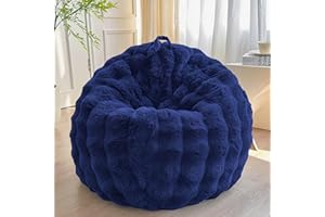 LIFEREVO Luxury Faux Rabbit Fur Bean Bag Cover (No Filler), Soft Fuzzy Stuffed Animal Storage Bubble Large Bean Bag Chair Home Decoration, Comfy Shaggy Furry Beanbag Cover Kids Adults, Navy Blue
