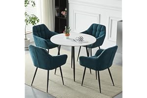 HomJoy Round Marble Dining Table and Chairs Set of 4,Space Saving Kitchen Breakfast Table and Lounge Chairs Leisure Armchairs Dining Room Set for Living Dining Conference Room Office Restaurant