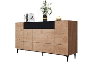 Newfurn Kommode Schwarz Wildeiche Sideboard Vintage Industrial - 180x90x42 cm (BxHxT) - Highboard Anrichte - [Nizza.Three] Wohnzimmer Schlafzimmer Flur Esszimmer