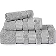 3-Piece Towel Set 100% Turkish Genuine Cotton Super Soft & Absorbent Luxury Hotel Quality Bathroom Towels, 600 GSM Highly Absorbent, 1 Bath Towel, 1 Hand Towel, 1 Washcloth - Silver Light Grey