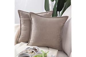 MADIZZ 2er Set kurzen Chenille Zierkissenbezüge weicher dekorativer Kissenbezug für Sofa, Schlafzimmer Kissenhülle Helltaupe 40x40 cm Quadrat