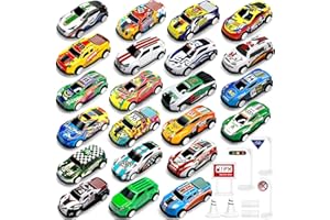 TOYABI Coffret Petite Voiture Enfant, Lot Voiture Miniature en Metal 1/64, 22 Petites Voitures Jouets avec 8 Barrage Routier, Voitire à Friction, Mini Cars, Véhicules pour Enfants 3 4 5 6 7 8 Ans