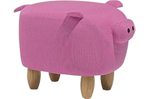 Beliani Modern Fabric Stool Solid Wood Legs Animal Footrest Pink Piggy