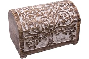 Kunstversteck Schatzkiste Baum des Lebens, massive Holz-Schatulle Dekobox 24x 15 x 15 cm, white wash
