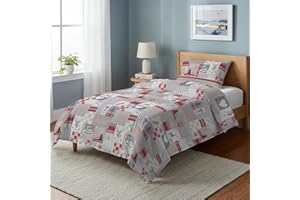 PENSIERI DELICATI Parure Copripiumino Singolo 100% Cotone, Completo di Sacco 155x200cm e 1 Federa 52x82cm, Made in Italy, Copripiumino Lavabile In Lavatrice A 40°, Fantasia Alpi Rosso