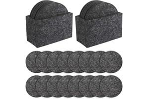 Dadabig 16Pcs Posavasos Fieltro para Bebidas Redondos Posavasos Retro para Cristal Bebidas Vasos Tazas para Proteger Mesa, Evitar Daños en los Muebles,10x10 cm (con 2 Cajas,Gris)