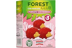 AREXONS Forest Club & Friends Riccio Tripack, Profumatore Auto, Durata Fino a 30 Giorni, Confezione da Tre Animaletti, Fragranza Pink Flowers, Made in Italy