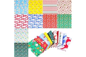 Qpout 10 pièces Tissus de Noël (50x50 cm), lots de Tissus de Noël de Couleur Coton Patchwork, Quilting Craft Fabric Bundles, Snowflake Reindeer Christmas Tree Fat Squares Patchwork for DIY Sewing