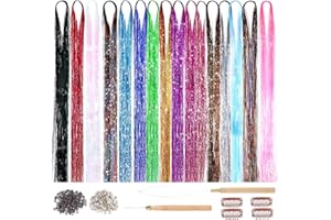 PEOVLVN 16 kolorów, błyszczące pasemka do włosów, 90 cm, 3200 pasemek, dla kobiet, dzieci, na imprezę Cosplay