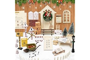 ROLLWAY 90 Stück Miniatur Wichtel Zubehör Baustelle Set, Weihnachten Wichteltür Zubehör Komplettset Weihnachtswichtel Zubehör Wichtelhaus Wichteltüren Komplett, Wichtelbaustellen Feentür Holz Tür