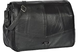 HOUSE OF LEATHER Ladies Real Leather Large Cross Body Organiser Messenger Shoulder Bag HOL975 Black