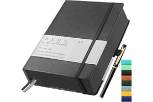 ZXHQ Carnet de notes à lignes épaisses avec stylo, A5 360 pages en papier de 100 g/m², journal d’écriture, couverture en cuir rigide, parfait pour le travail, le bureau ou l’école, 15.9 x 21cm Noir