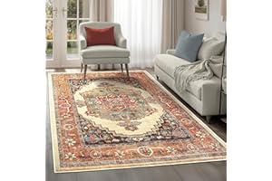 ARTYRUGS Arty Rugs Machine Washable Rug, 200x290cm, 75% Recycled Cotton, Short Pile, Non-Slip Backing, Non-Shedding, Area Rugs for Living Room, Bedroom, Kitchen, Hallway, Office, Olive & Pumpkin