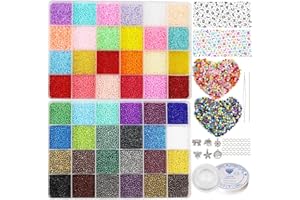 VOOMOLOVE 38500 perline in vetro da 2 mm per kit per la creazione di gioielli, 260 perline con lettere dell'alfabeto, piccole perline per braccialetti fai da te e artigianato con rotoli di corda elastica,