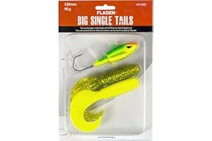 FLADEN Fishing SOFT BAITS - 2 x 12cm BIG SINGLE JIG TAILS - (4 Colours and 3 weights - 40g 60g 90g) Lead-Free Jig Heads - Quality Fishing Imitation Bait Lures