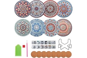 HAOYULUO 8-częściowy diamentowy malowanie podkładki, DIY diamentowy podkładka ze stojakiem i korkiem podkładki, odpowiedni dla początkujących, takich jak dorośli i dzieci, nastolatki
