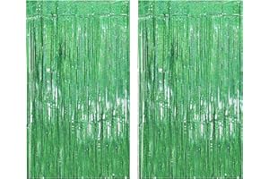 Drucilla Tende Metalliche Tinsel, 2 Pezzi Foil Tenda a Frange Scintillante Shimmer per Sfondo Fotografico e Decorazioni Festa Sfondo Compleanno Nozze Baby Shower, 1m x 2m, Verde