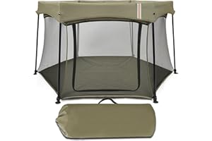 509 CREW HEXI Laufstall, sechseckiger Netzspielplatz, tragbar mit Netztüröffnung mit Reißverschluss, für Kinder bis 15 kg - 33 lbs, mit Tragetasche, Farbe Khaki