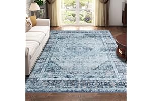 Xfrog Machine Washable Rug Vintage Area Rug for Living Room Non-Slip Traditional Rug Carpet for Office Kitchen Dining Blue 120x170CM