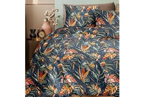 Ruggeri - Completo Letto Matrimoniale - 100% Morbida Flanella di Alta Qualità | 2 Federe + 1 Lenzuolo con Angoli + 1 Lenzuolo Sopra | Lenzuola Calde Invernali in microfibra - Everyday (Foglie Blu)