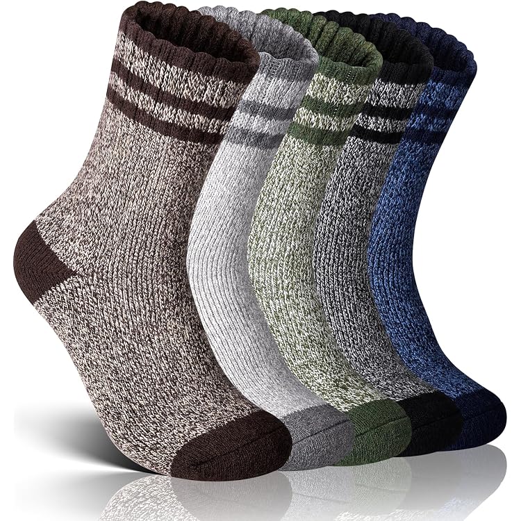 AVAYUU 5 Paar Thermosocken Herren Winter Warme Socken Dicke Wintersocken Thermo Wandersocken Männer Atmungsaktiv Anti Schweiß Baumwolle Socken Für Zuhause Freizeit Wandern Sports Skaten Größe 39-45 B