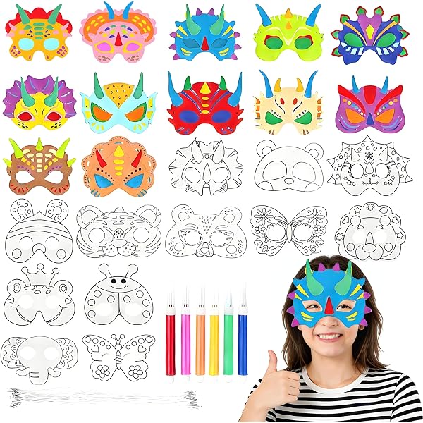 Kit Masques En Papier à Colorier – 8 Créatures Mythiques à Décorer Avec élastiques, Activité DIY Géniale Pour Enfants Dès 3 Ans