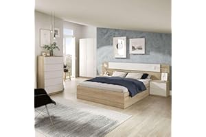 MIROYTENGO Pack Habitación Matrimonio Alba II 150x190 (Cama+ Cabezal + 2 Mesitas + Armario + sinfonier) Incluye Somier
