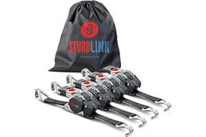 Sangles à Cliquet Automatique 3m 25mm Crochets Acier LC 300daN, 600daN en U | Enrouleur de Sangle Automatique | Idéal Fixation Remorque Porte Moto Quad Auto | Lot de 4 + Sac | en 12195-2 | Sturdlink®