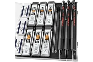 STAGEEK Metal Mechanical Pencils 0.5, with 6 Tubes (360PCS) HB & 2B Lead Refills, 3PCS Weatherproof Body Outdoor Artist Lead Pencils with Case, 4B Erasers, for Writing Drafting Drawing and Sketching