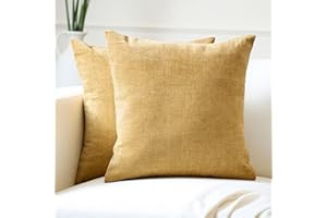 Encasa XO Chenille Cushion Covers Set of 2 | Mustard - (16"x16") (40x40 cm) | Decorative Accent Square Throw Pillow Cases For Couch, Home Decor, Sofa