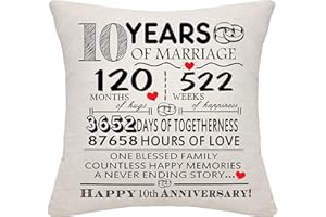 BOMMEX 10 Years of Marriage Gift 10th Wedding Anniversary Cushion Cover Keepsake Decoration Gift for Couples Parents Women Men Mum Dad Husband Wife Grandma Grandad Aunt Uncle Friends (10 YEARS)