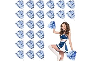 LINYAPRY Lot de 24 pompons de pom-pom girl métalliques pour enfants, pom-pom girl avec poignée de bâton, fleur de main pour adultes, esprit d'équipe, sport, jeux de danse, fête